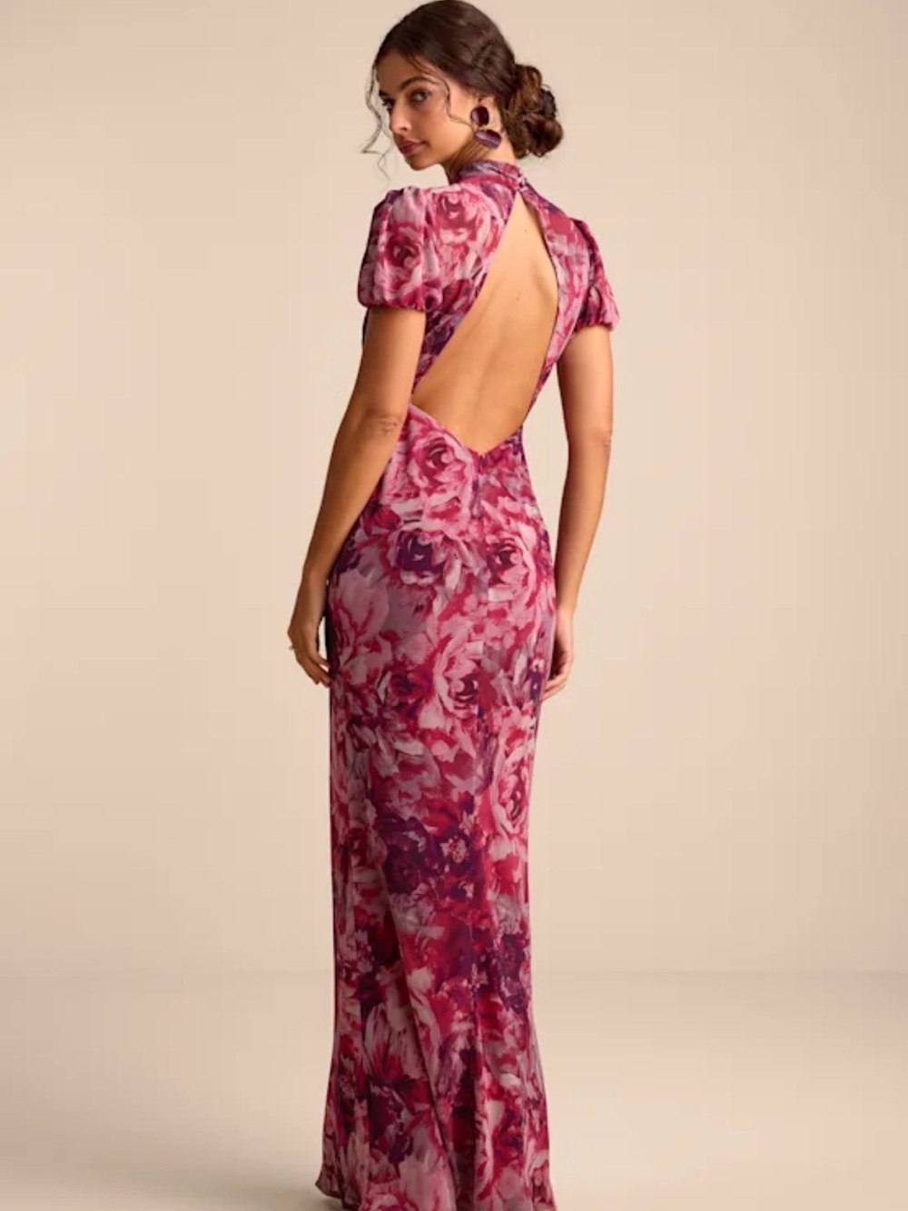 Lulu's Pink Floral Backless Maxi Dress